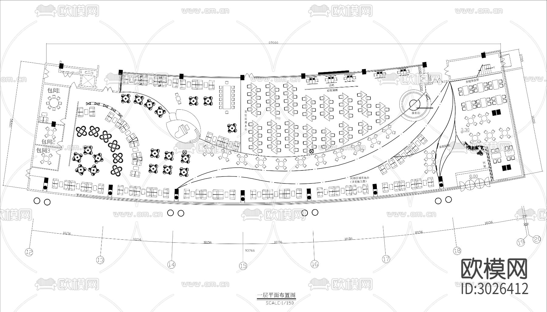 1300㎡图书馆cad平面图下载（渲染图2）