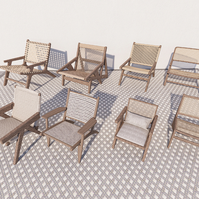 侘寂藤编休闲椅su模型