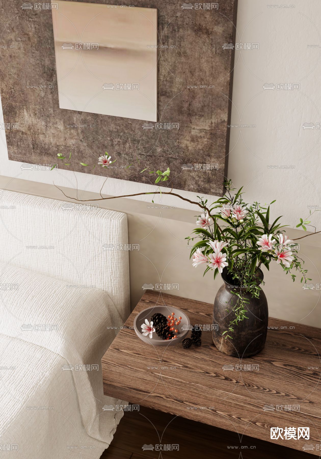 侘寂卧室su模型下载（渲染图3）