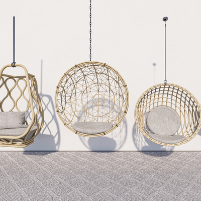 现代藤编吊椅 秋千椅su模型