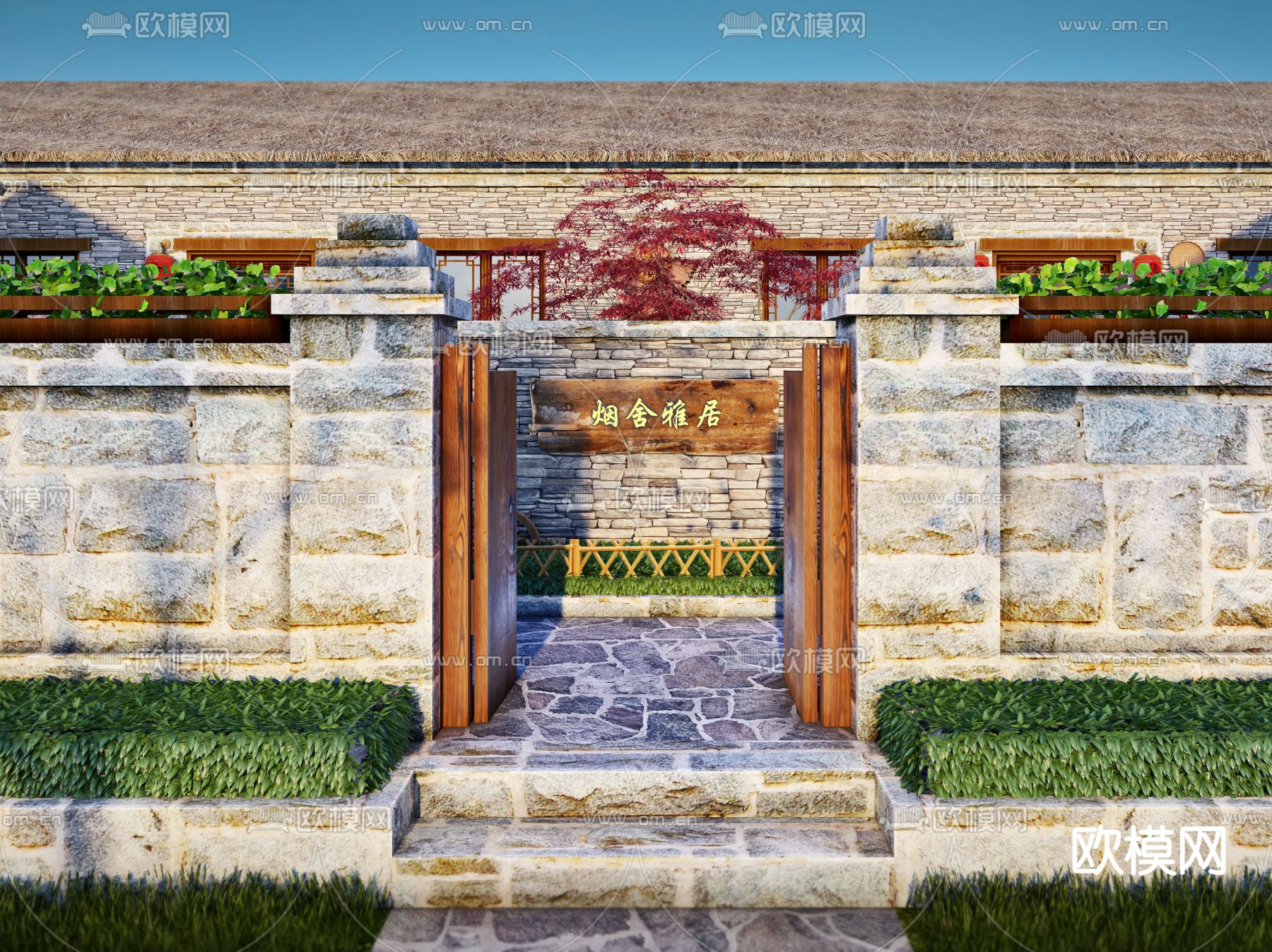 中式乡村民宿su模型下载（渲染图1）