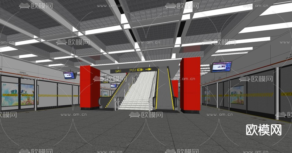 现代地铁车站su模型下载(渲染图2)