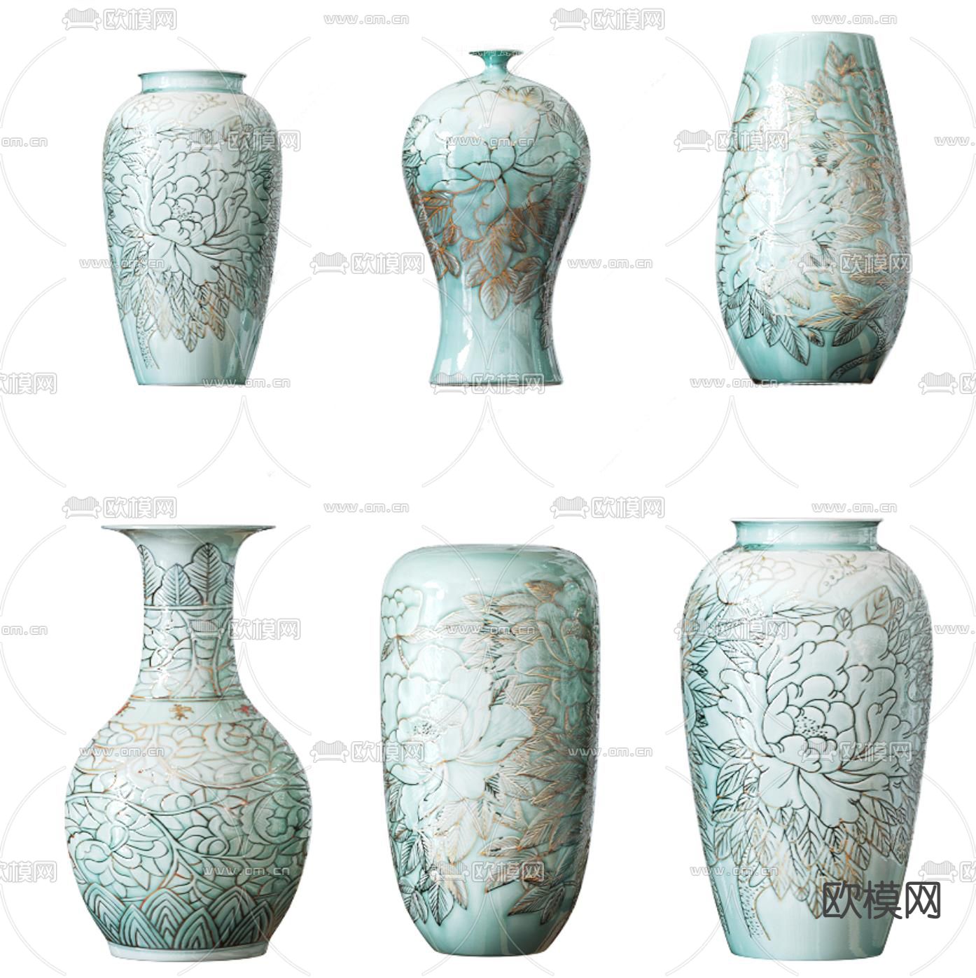 新中式青花瓷 瓷器 陶瓷 器皿3d模型下载