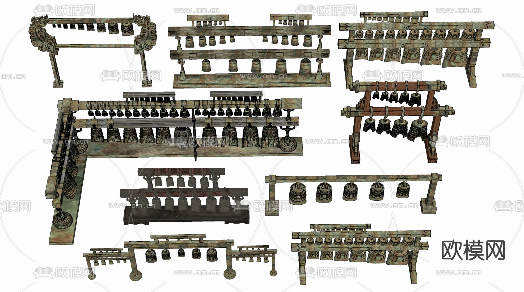 中式编钟乐器 乐器 传统乐器su模型下载（渲染图1）