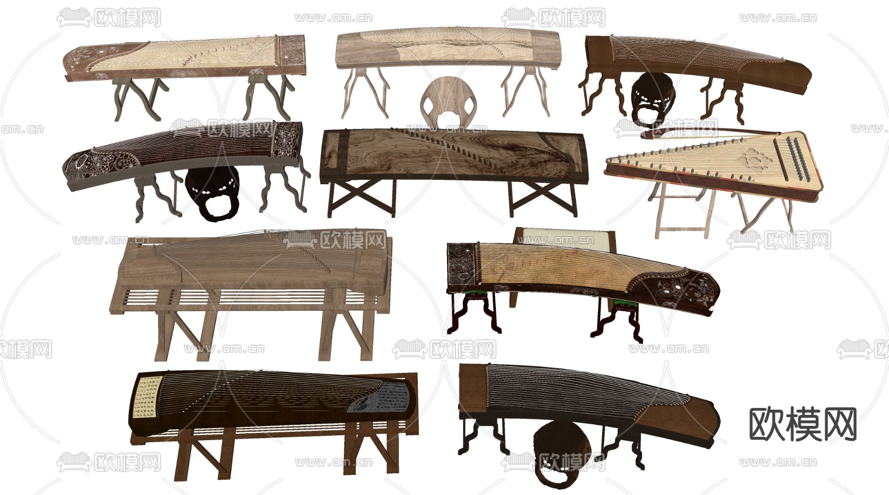 中式乐器 古筝 古琴su模型下载（渲染图1）