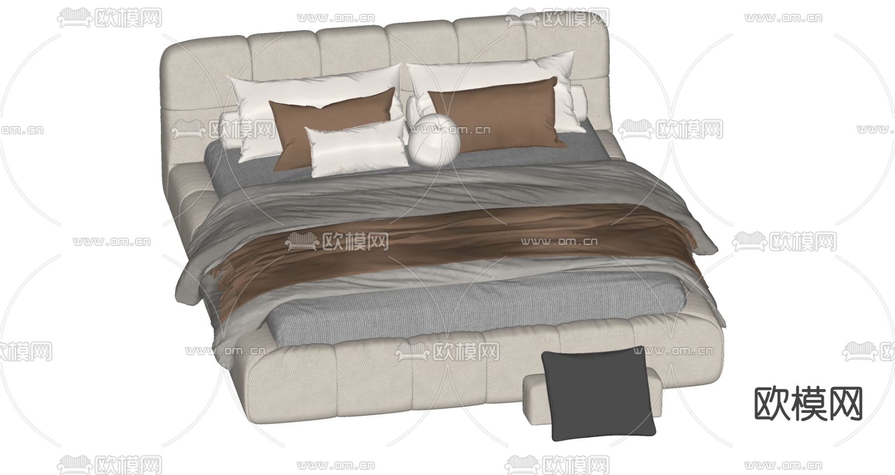 现代双人床su模型下载（渲染图1）
