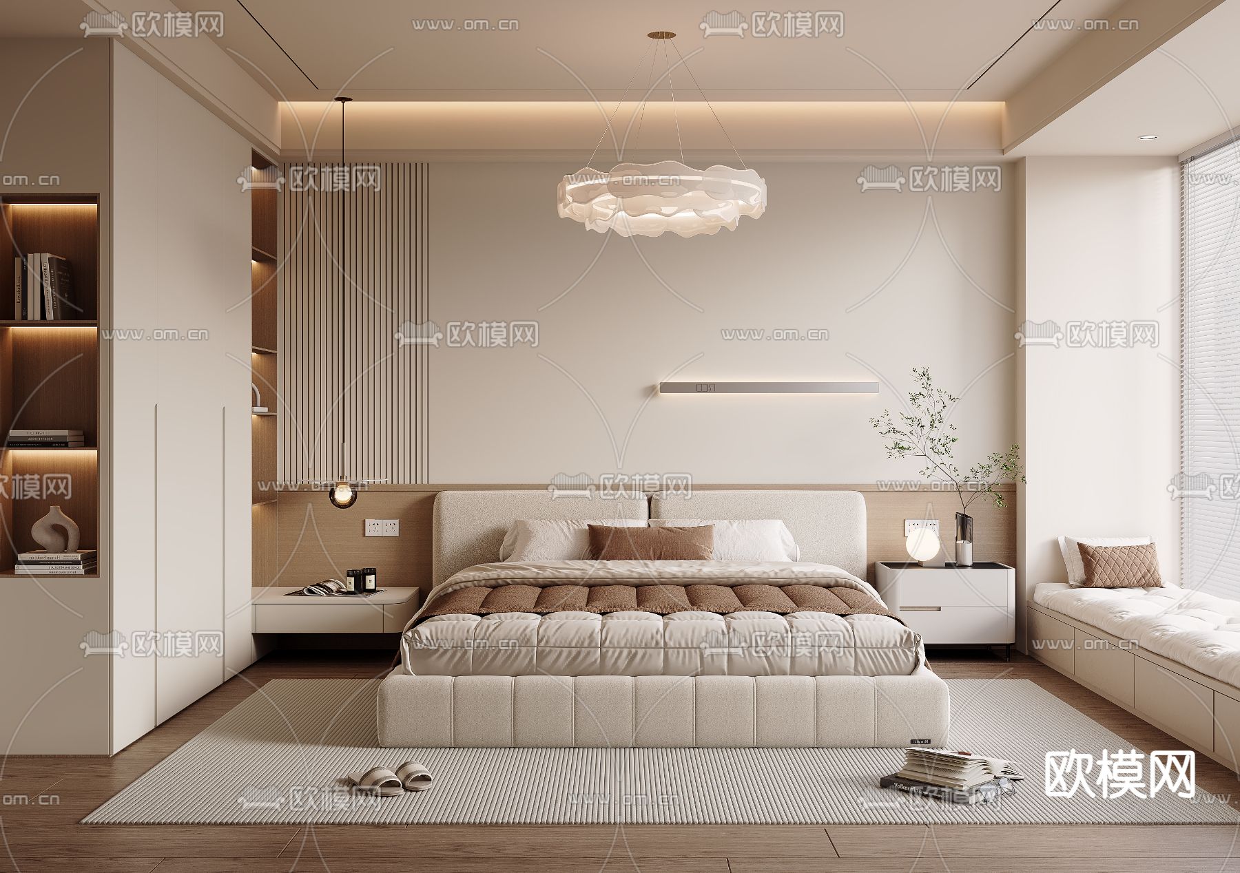 奶油风卧室 主卧 主人房3d模型下载