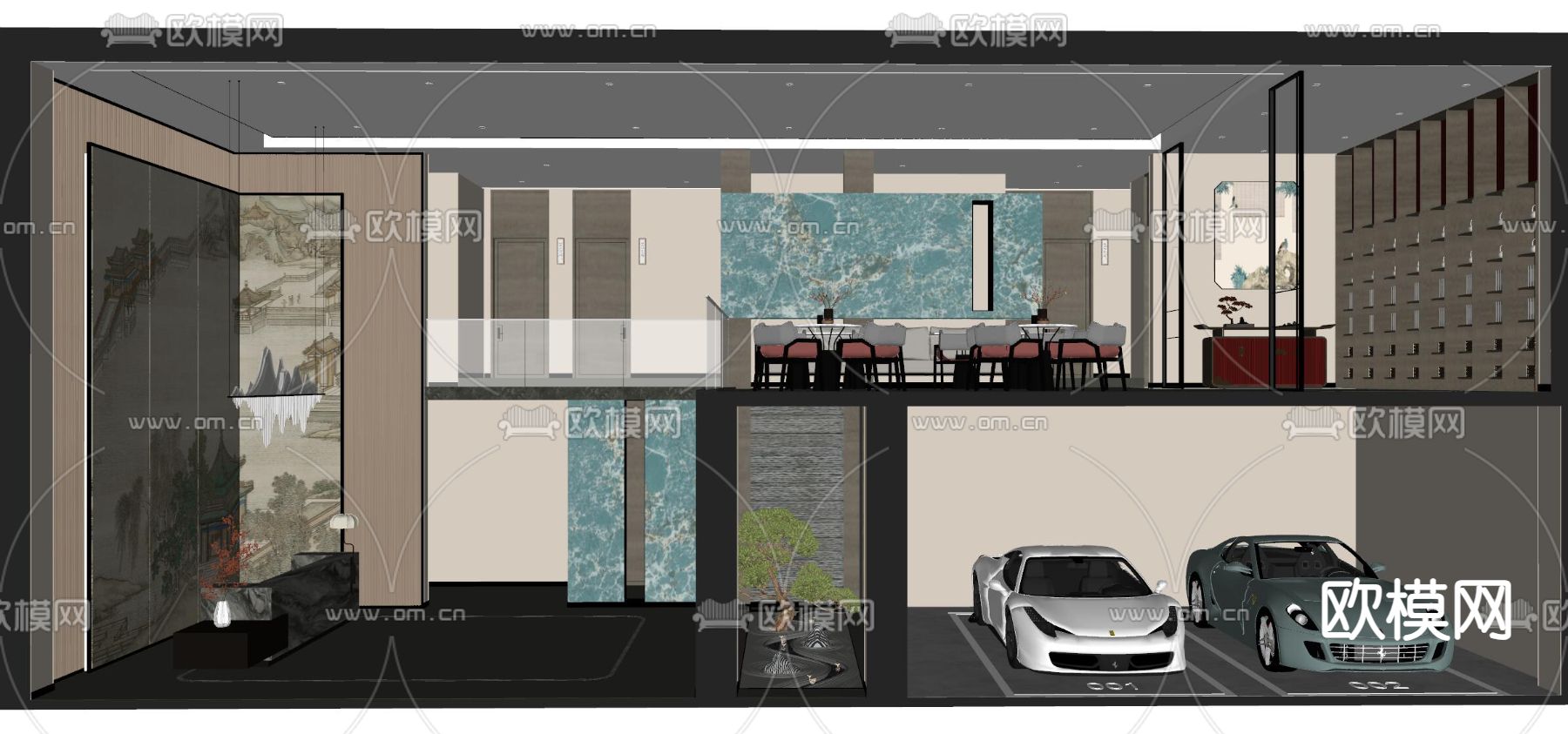 新中式茶楼su模型下载（渲染图1）
