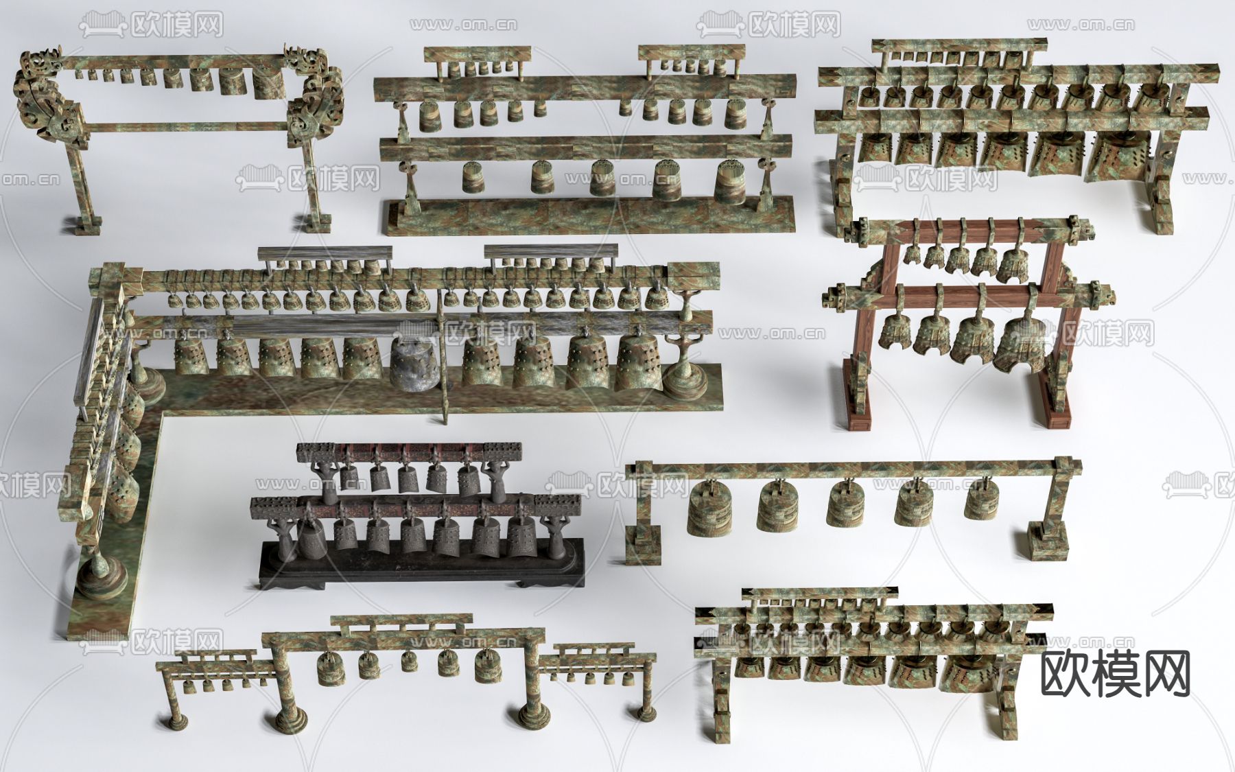 中式编钟乐器 乐器 传统乐器su模型下载（渲染图2）