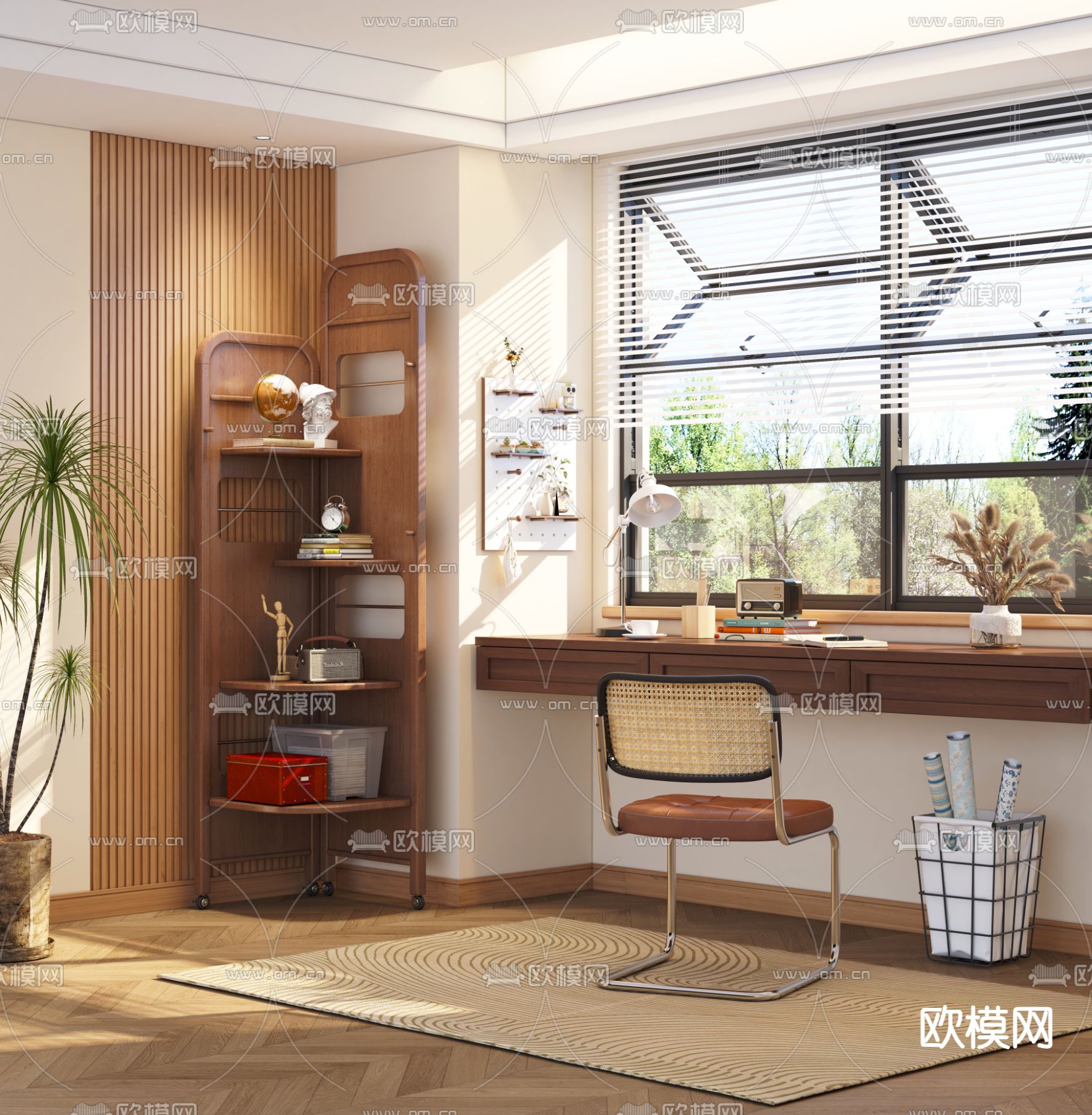 中古风书桌 写字台 电脑桌3d模型下载（渲染图1）