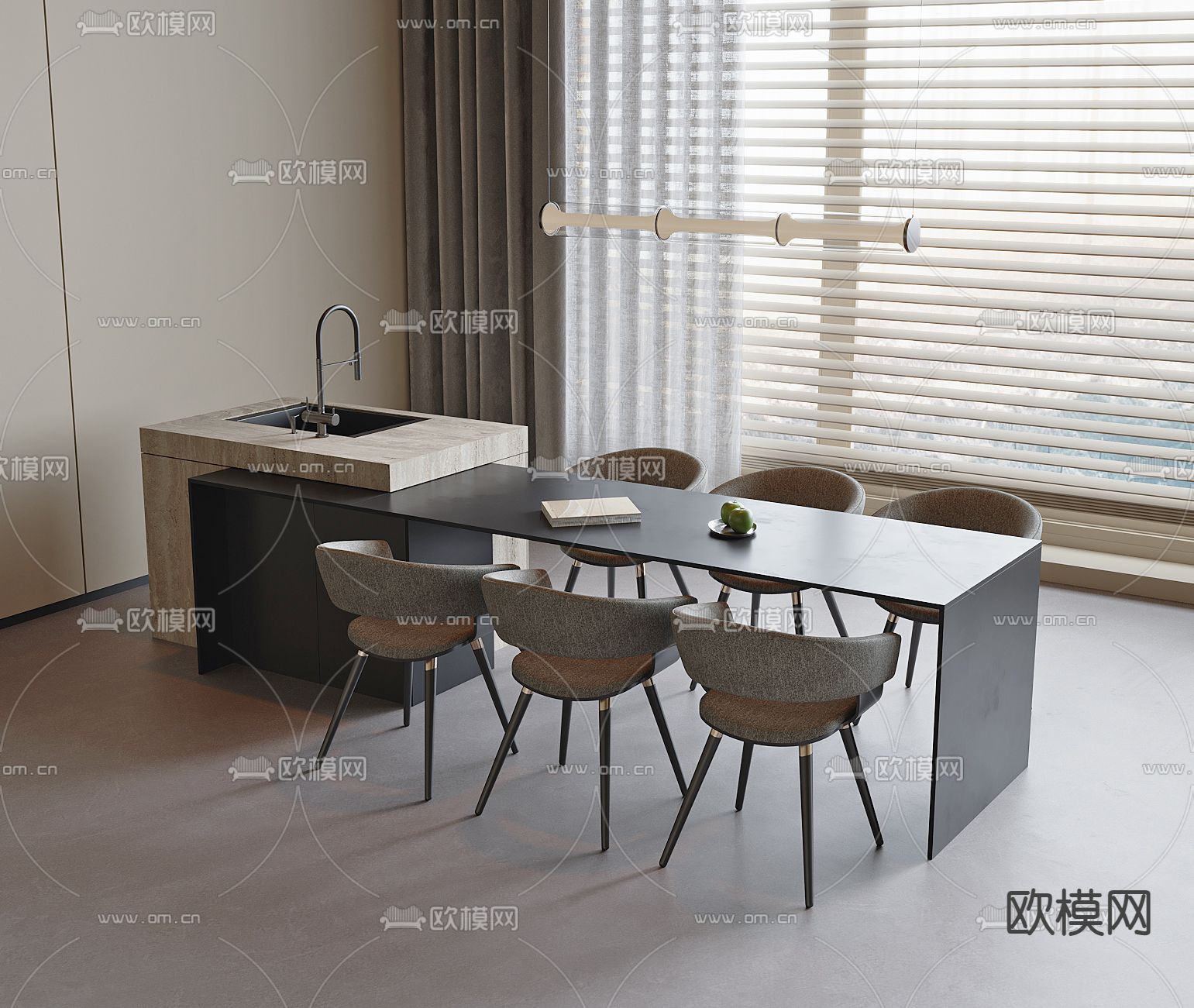 中岛餐桌椅3d模型下载