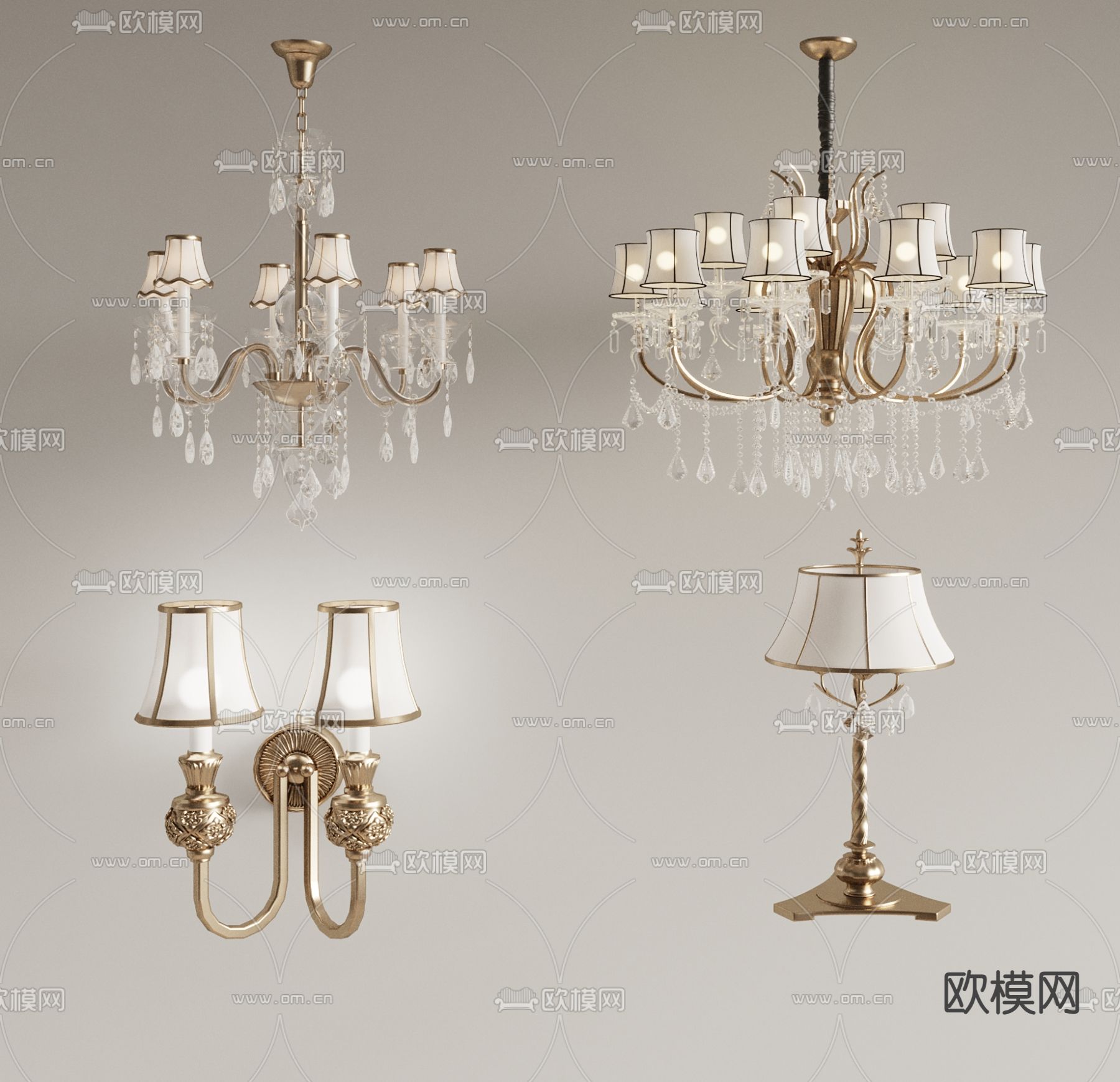 欧式水晶吊灯 壁灯 台灯3d模型下载