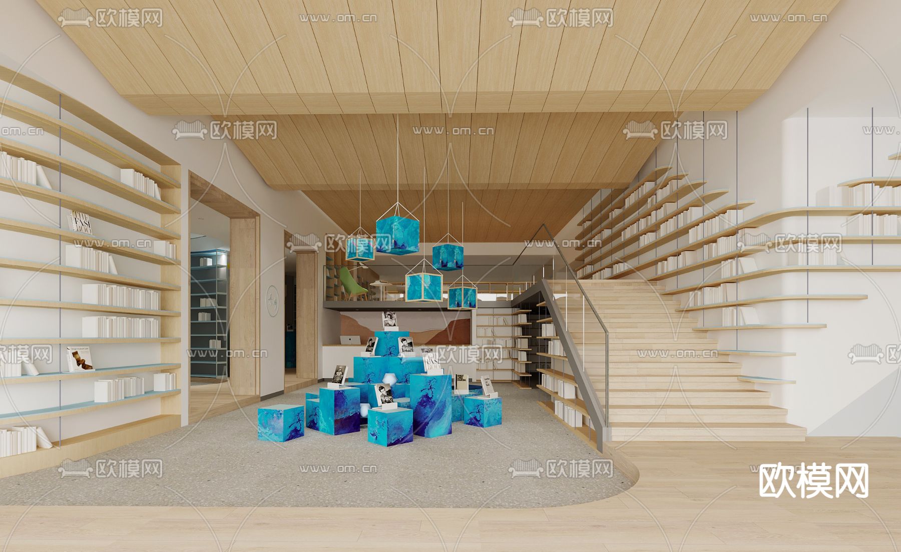 现代书店 图书馆 阅览室3d模型下载