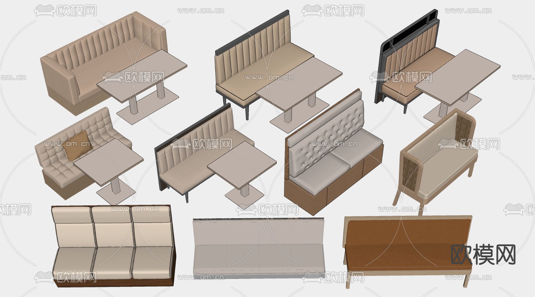 现代卡座沙发 餐饮卡座su模型下载（渲染图1）
