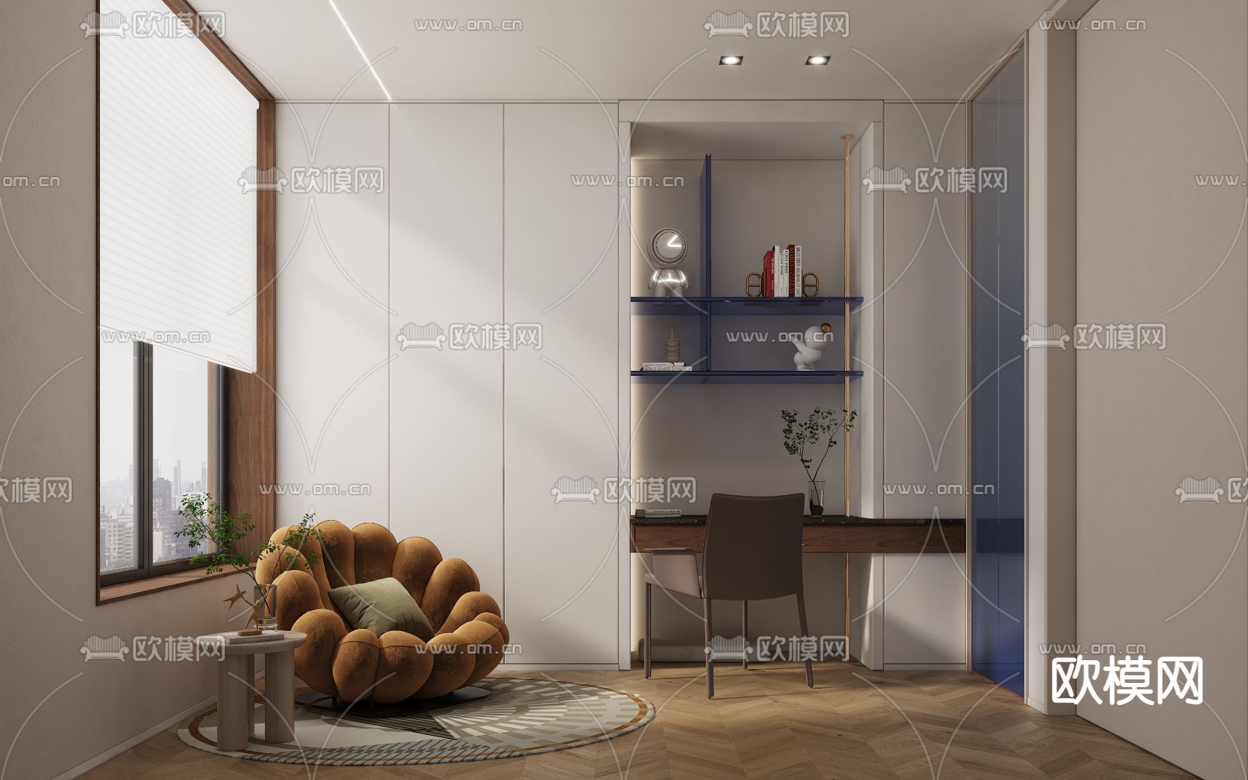 现代书房su模型下载