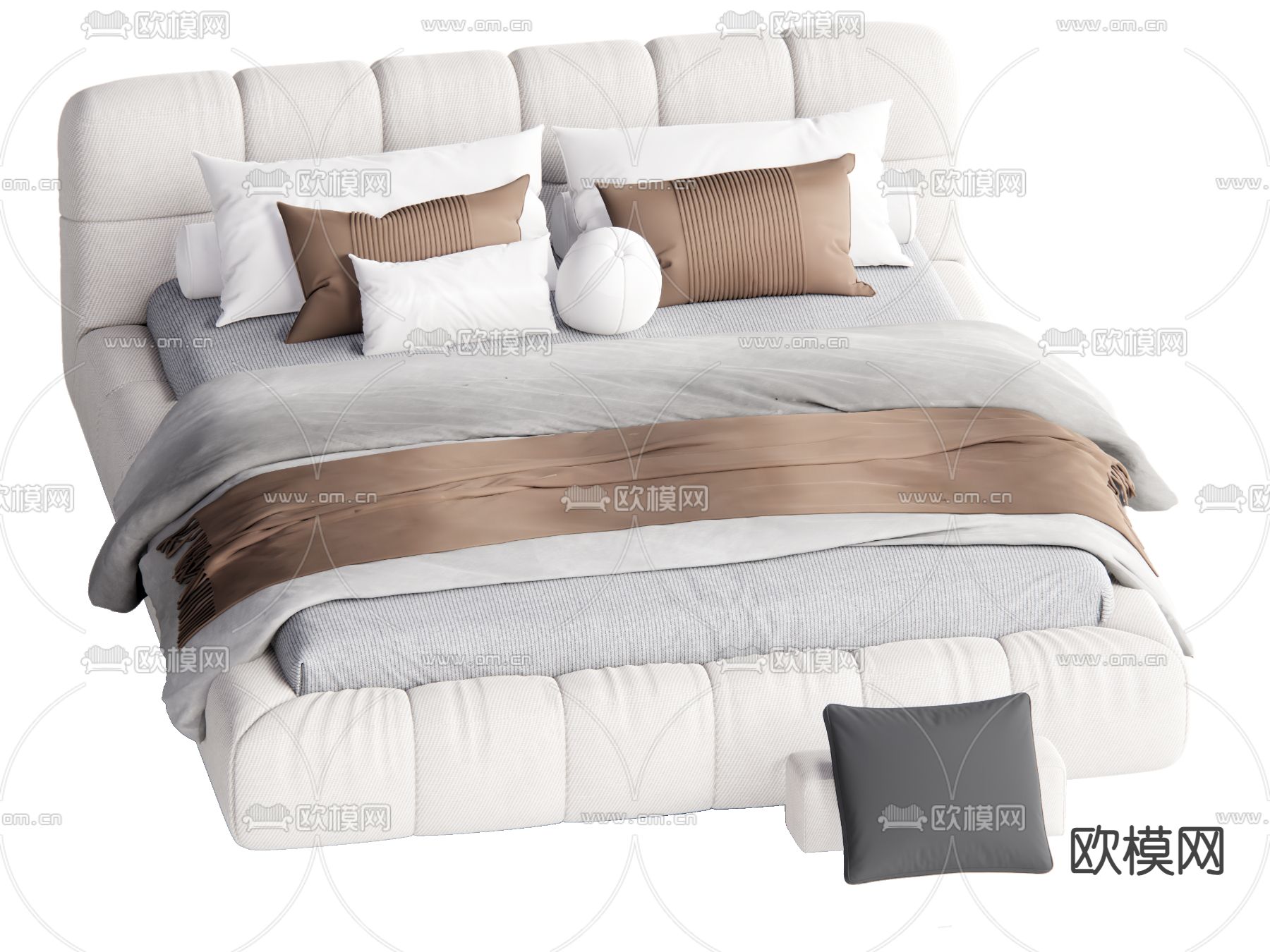 现代双人床su模型下载（渲染图2）