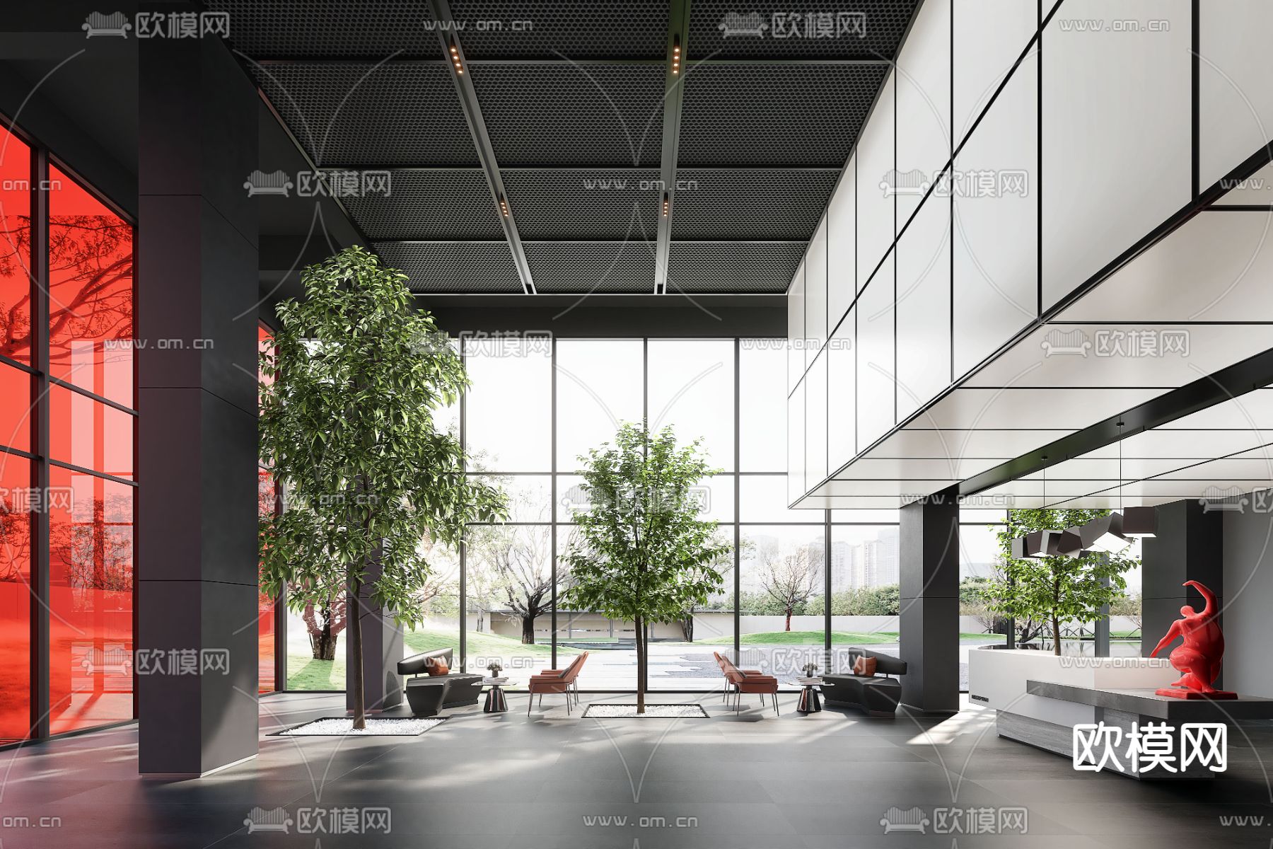 现代办公大厅su模型下载（渲染图2）