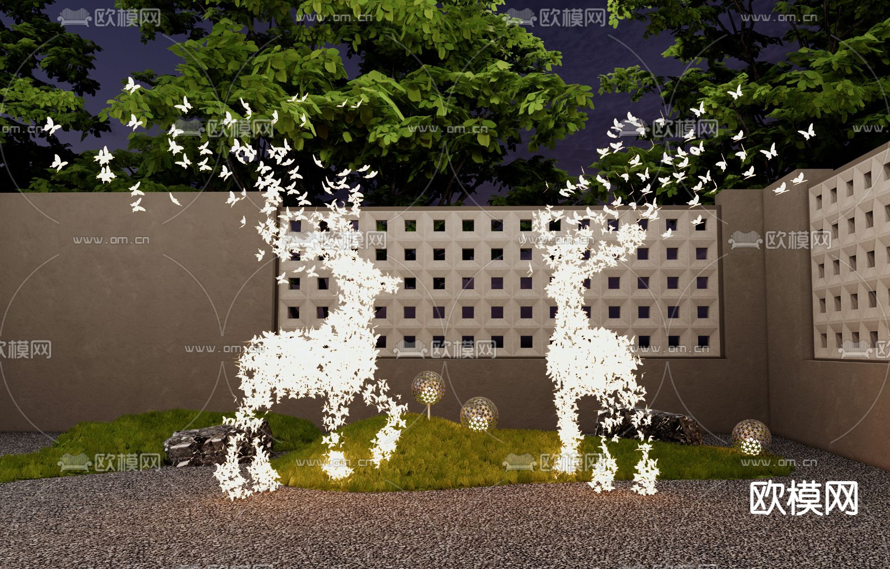 麋鹿装饰灯 庭院灯3d模型下载