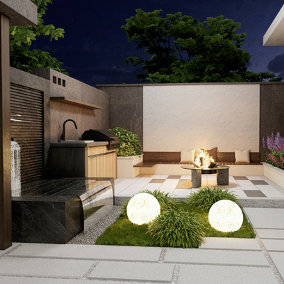  现代庭院景观su模型 