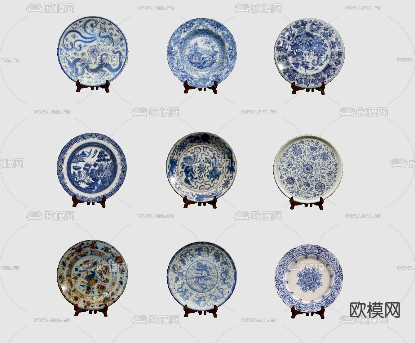 新中式陶瓷器皿 青花瓷su模型下载（渲染图1）