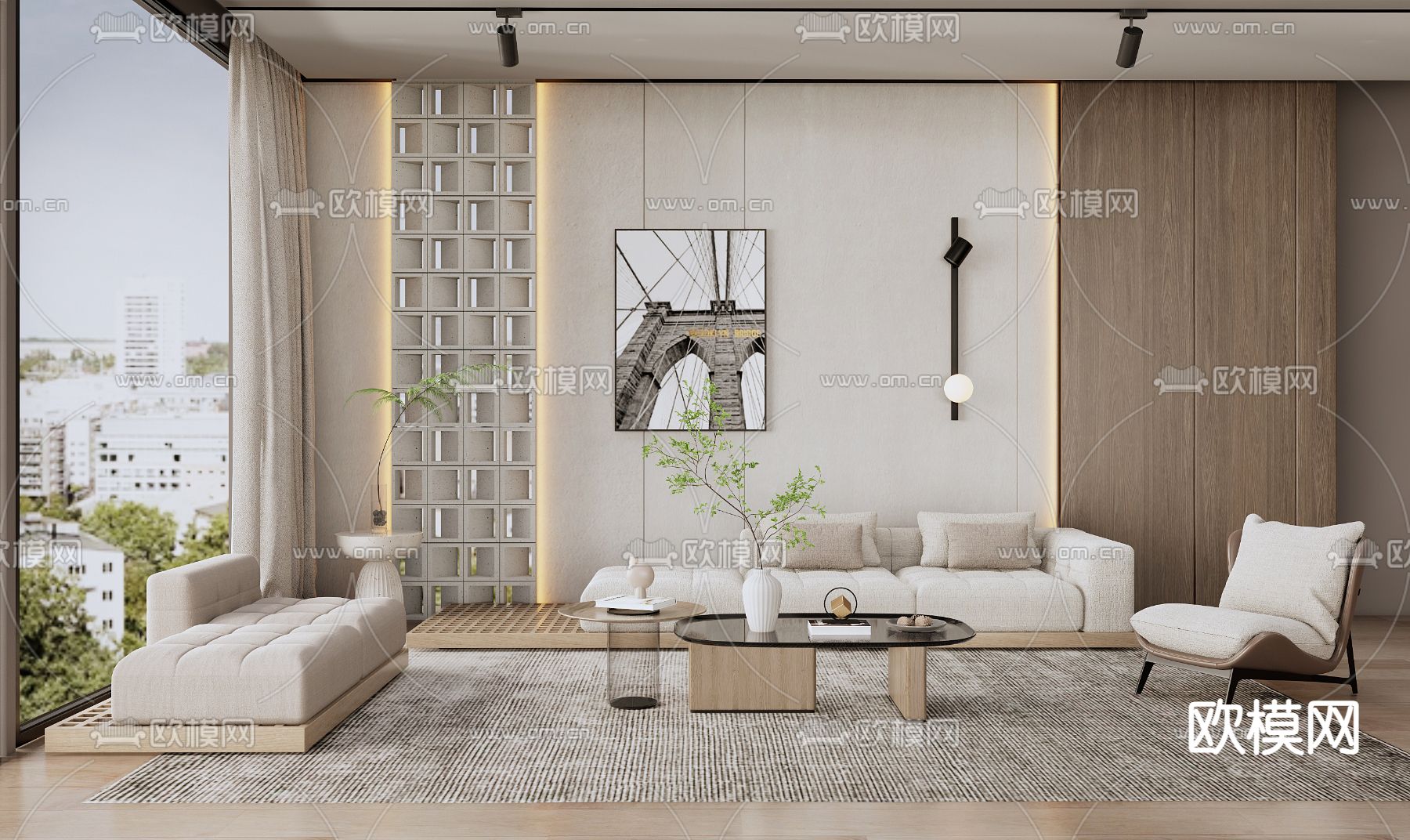 现代客厅3d模型下载