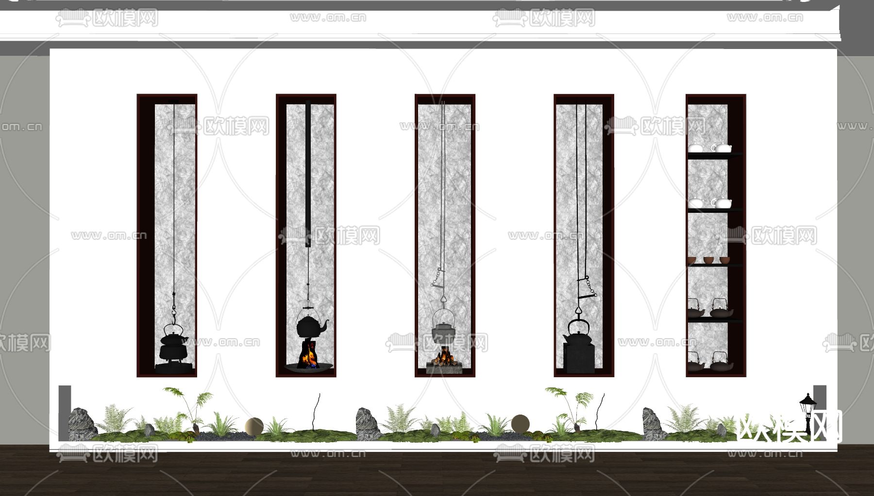 新中式悬挂茶壶 茶具 茶壶摆件su模型下载（渲染图1）
