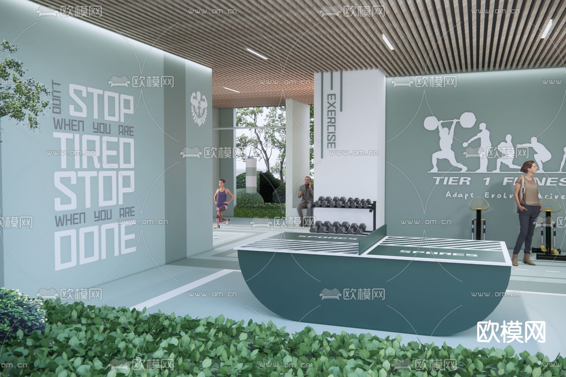 现代架空层 健身房3d模型下载