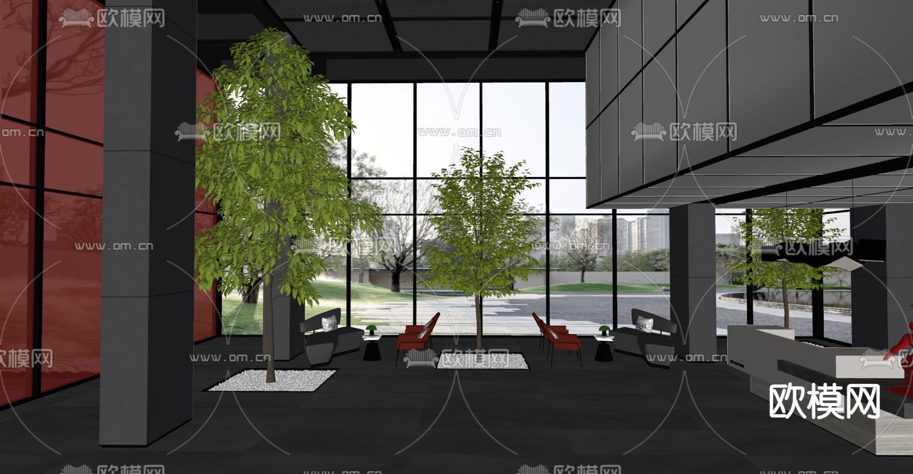 现代办公大厅su模型下载（渲染图1）