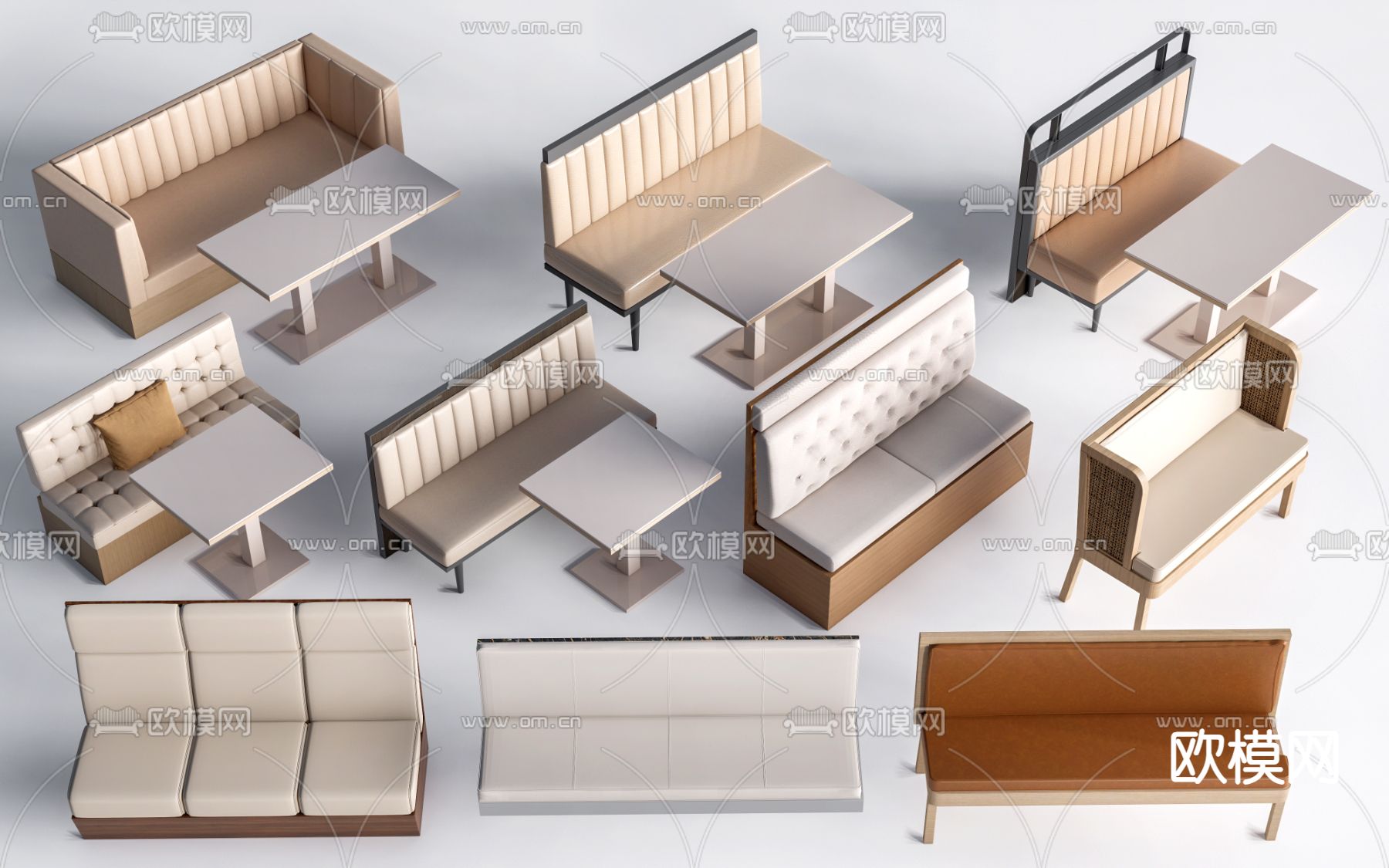 现代卡座沙发 餐饮卡座su模型下载（渲染图2）