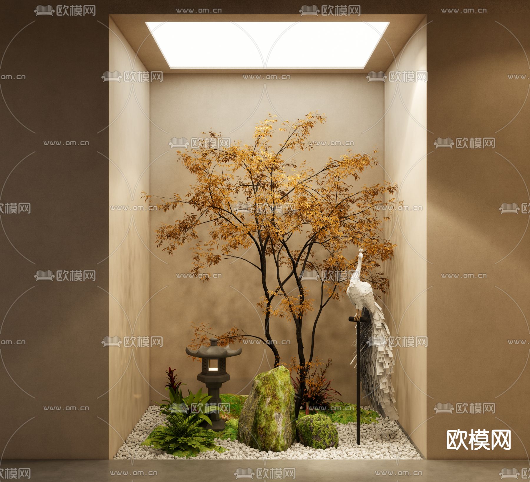 景观小品 植物造景 孔雀雕塑3d模型下载