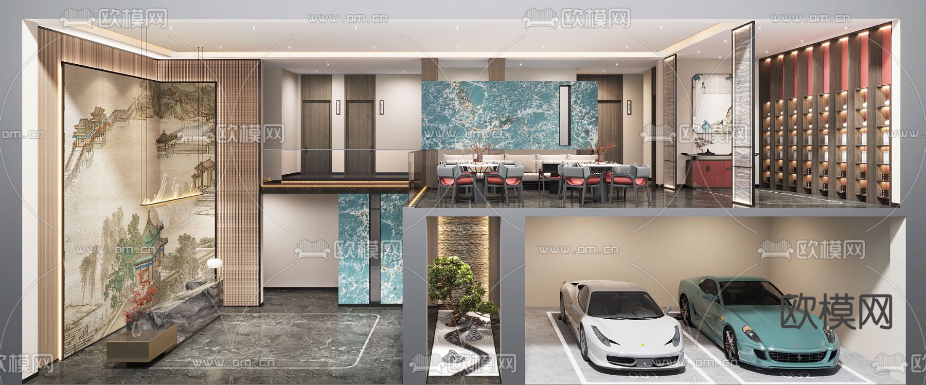 新中式茶楼su模型下载（渲染图2）