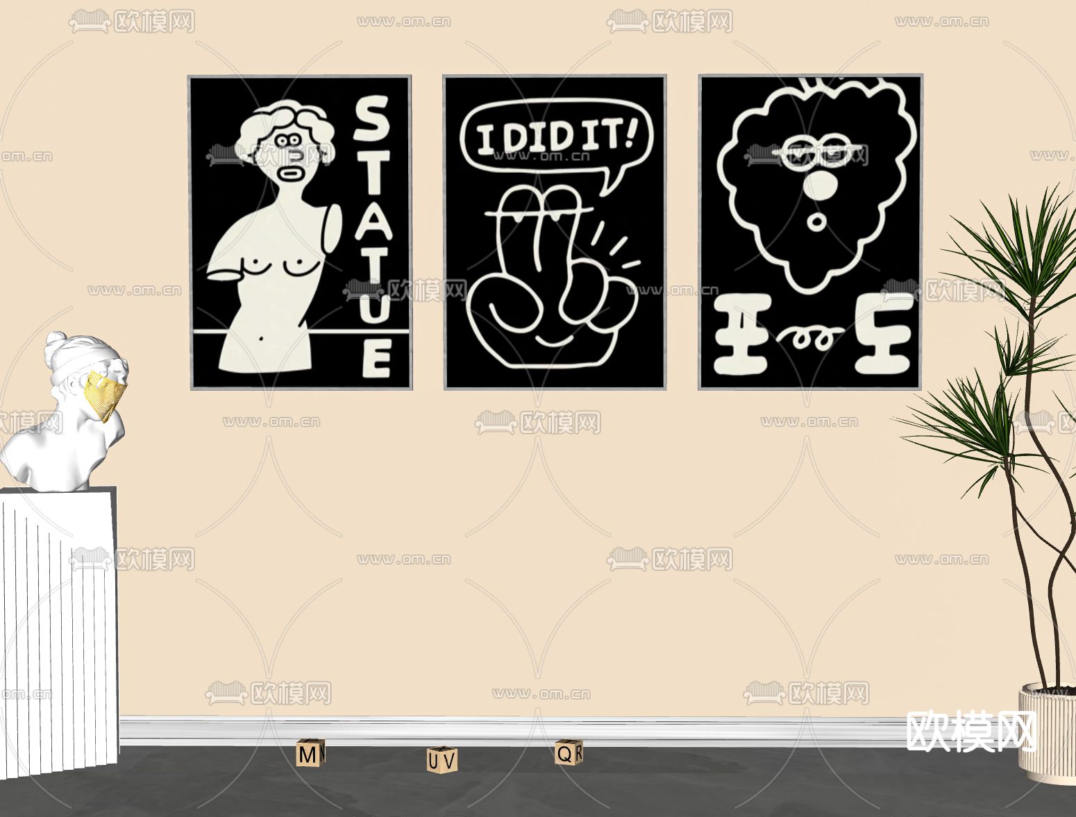 潮酷装饰画su模型下载（渲染图1）