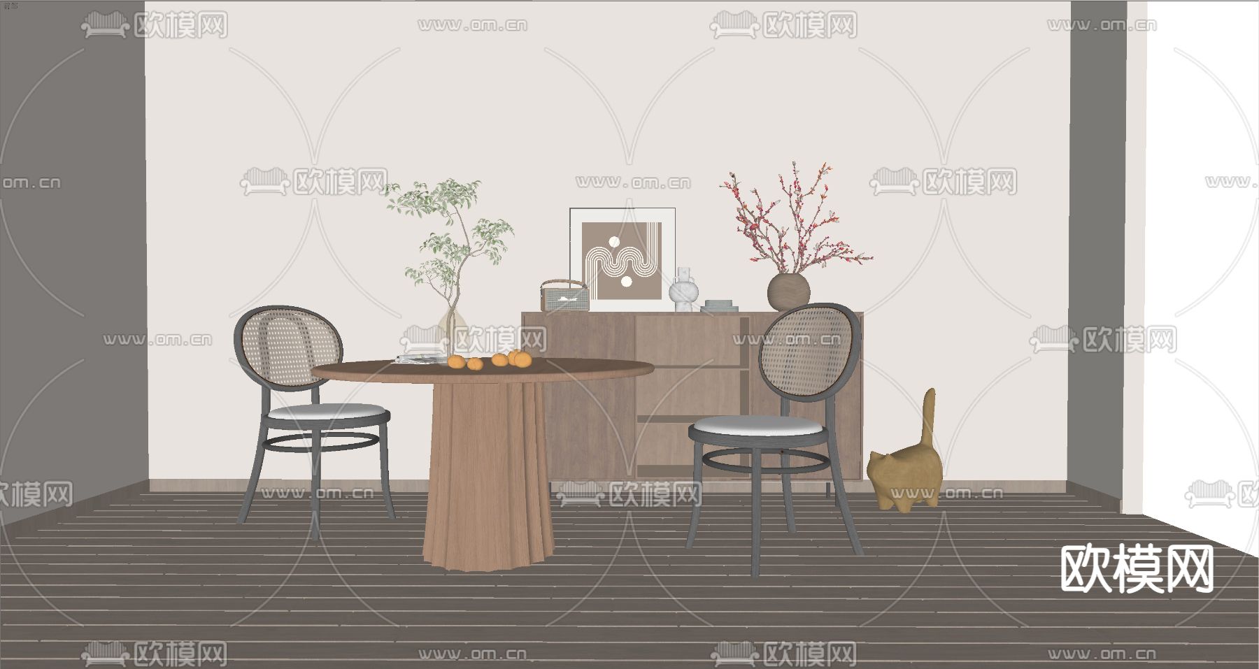 中古风餐桌椅su模型下载（渲染图1）