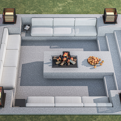  下沉休闲桌椅 户外座椅 户外卡座su模型 