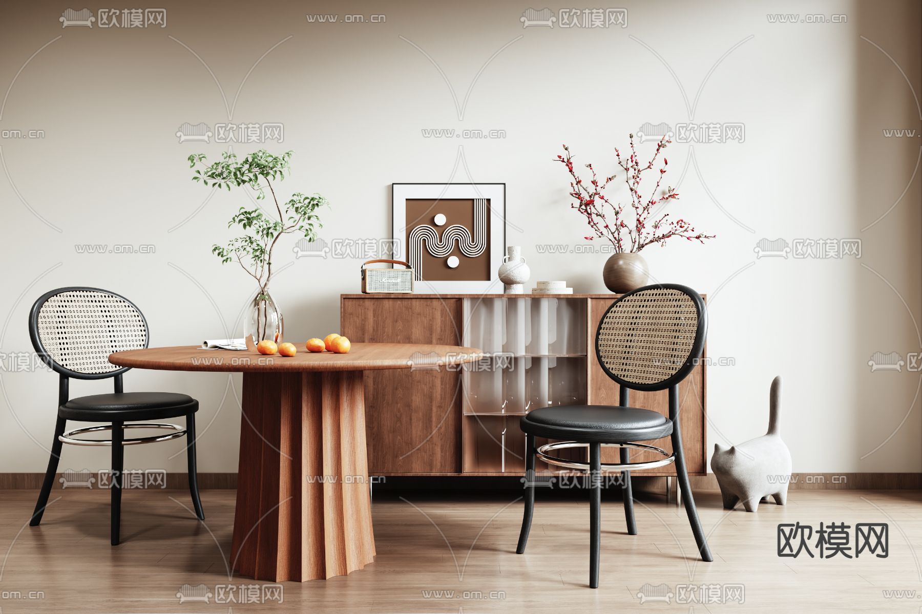 中古风餐桌椅su模型下载（渲染图2）