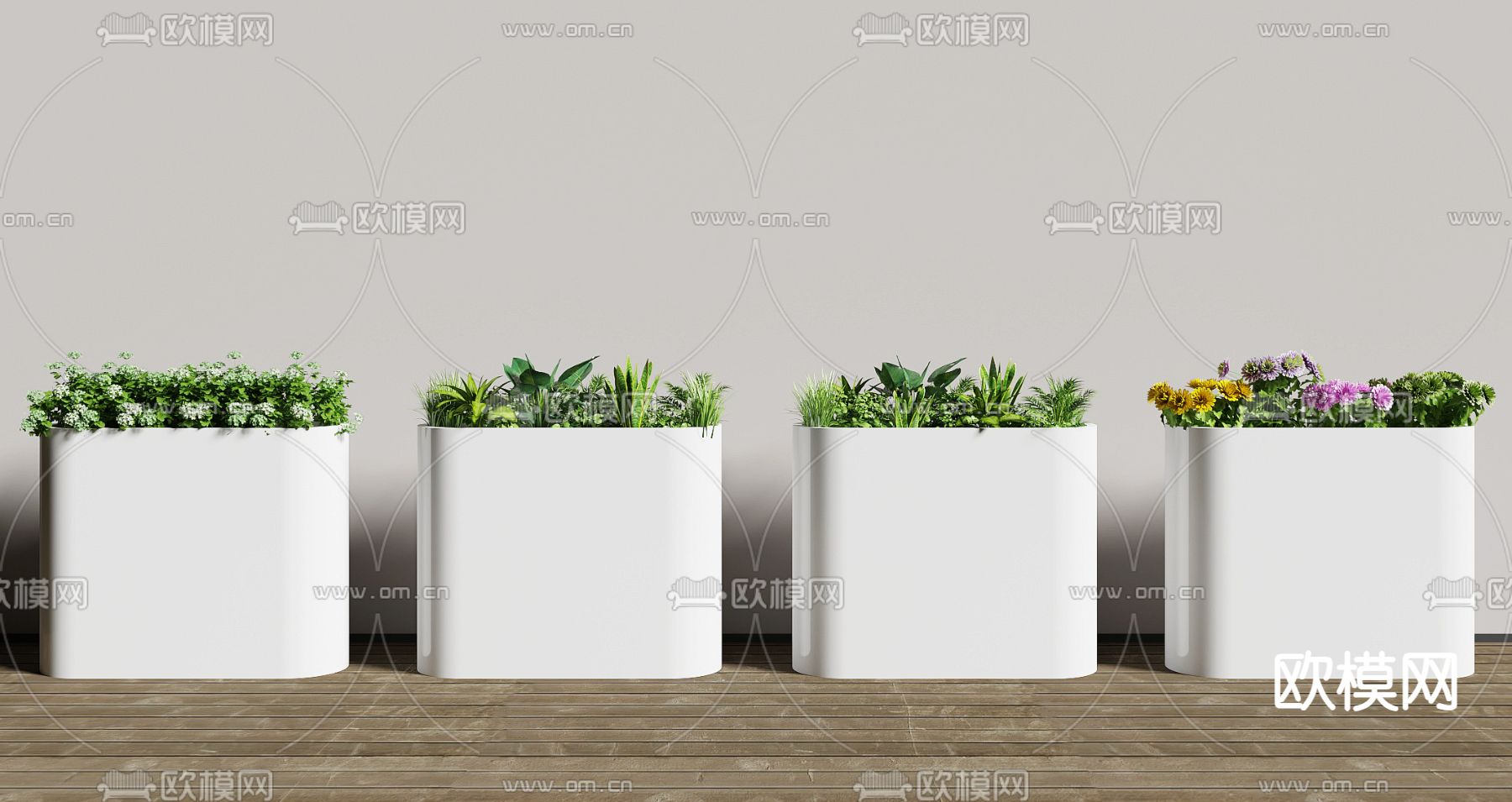 户外花箱 花槽 花坛 花草3d模型下载