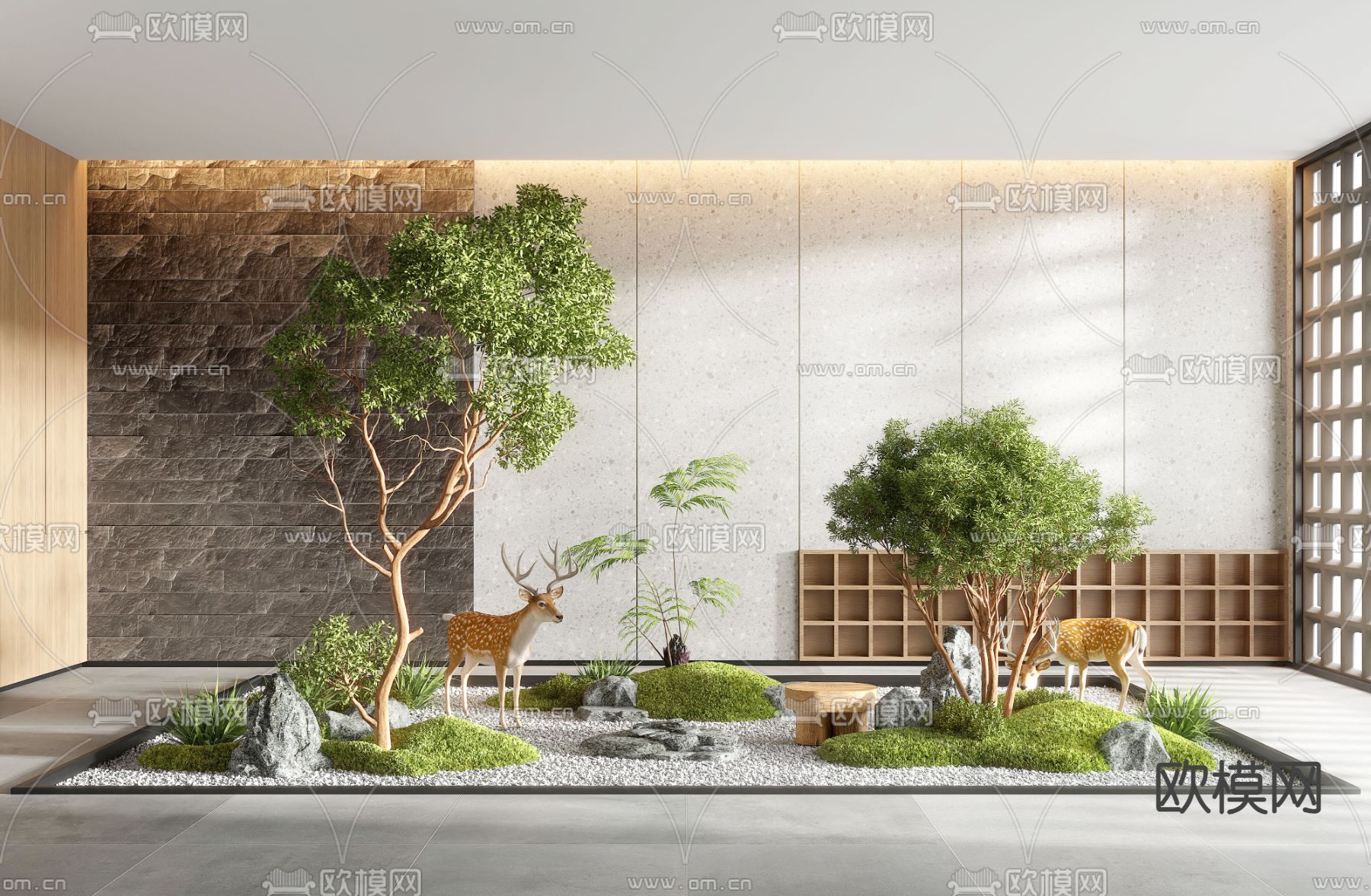 景观小品 植物造景 小鹿雕塑3d模型下载