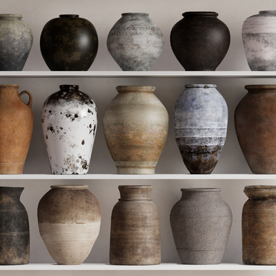  侘寂风陶罐 罐子 器皿su模型 