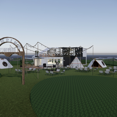  集装箱餐厅 户外烧烤su模型 