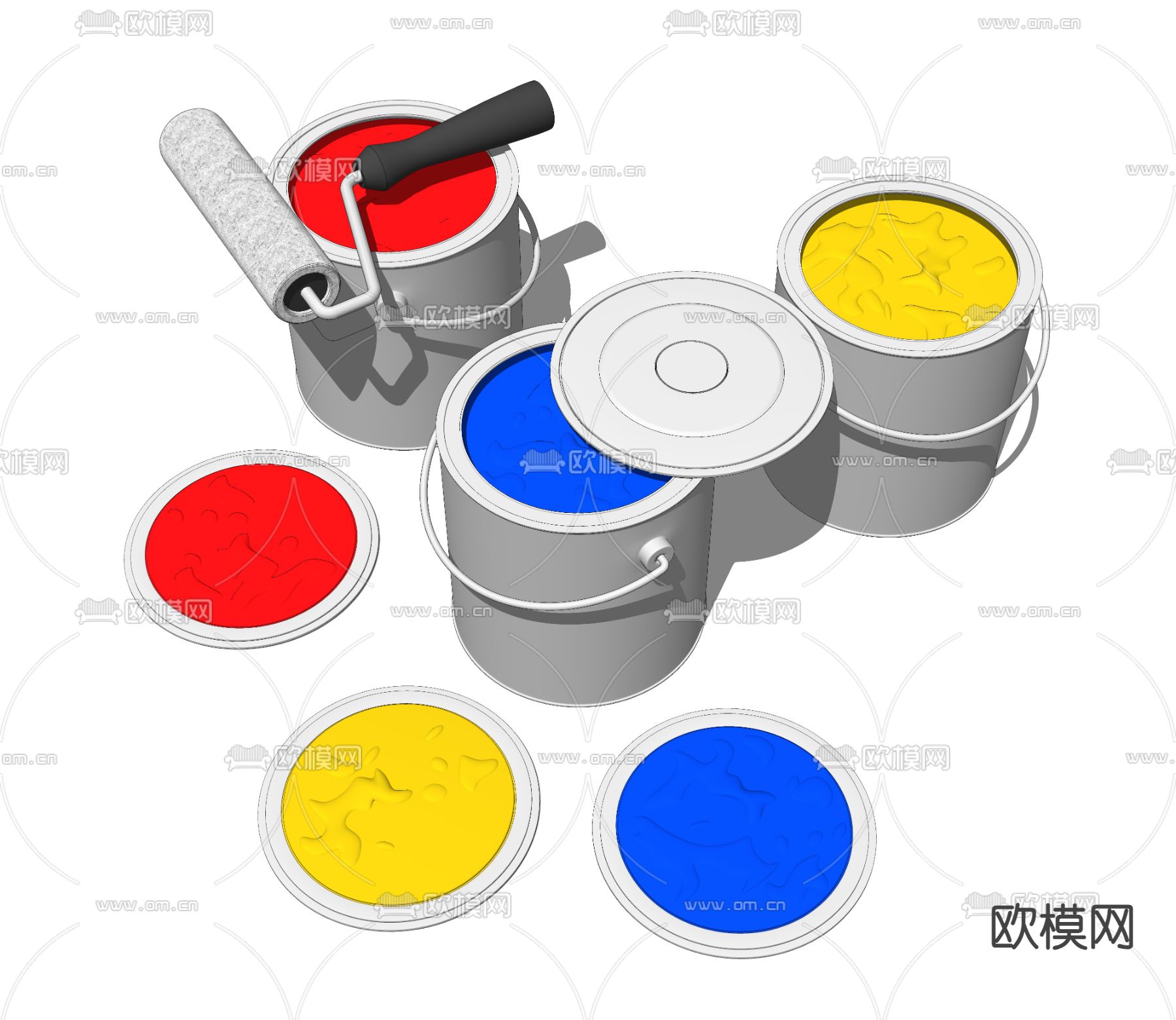 现代油漆罐 油漆桶su模型下载（渲染图1）
