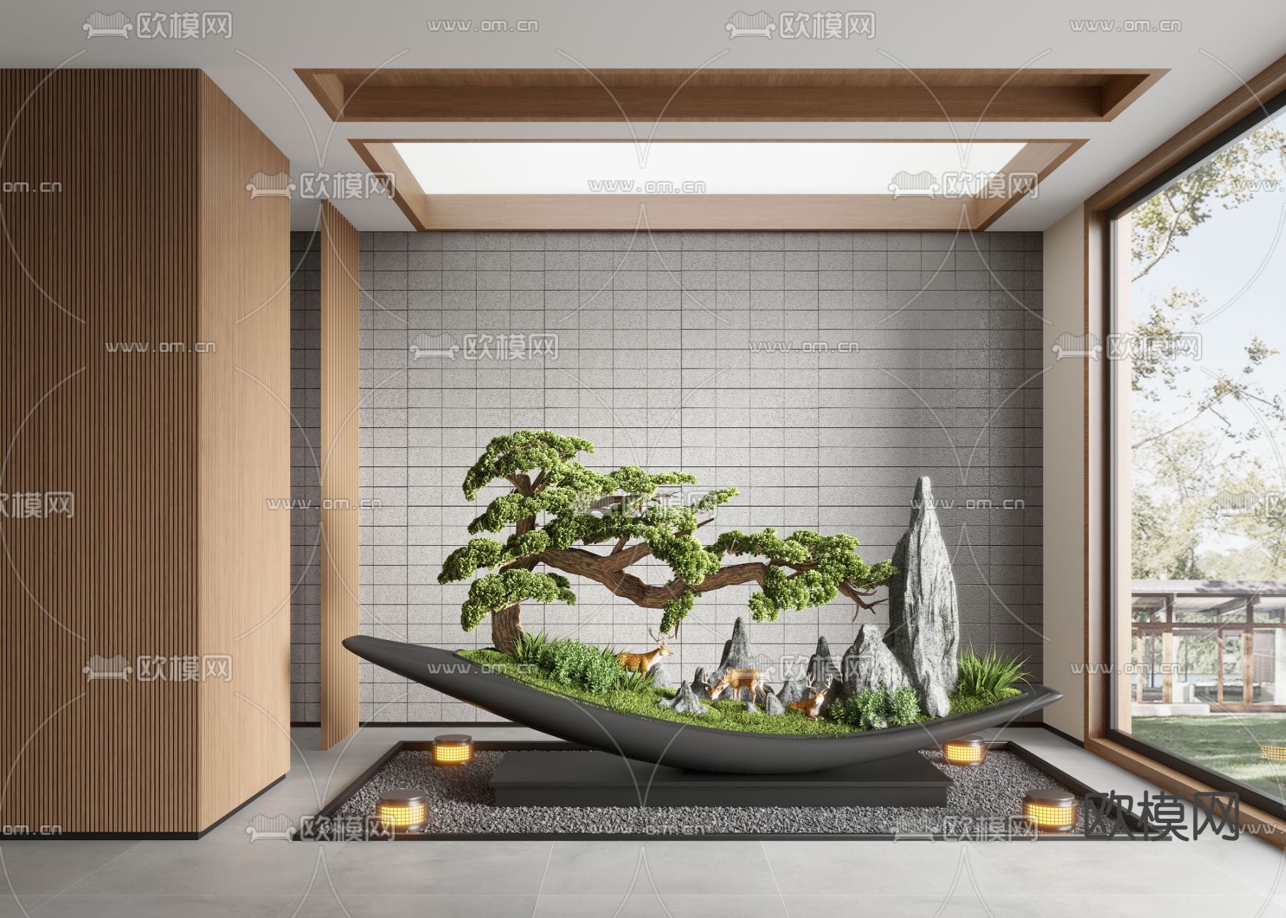 景观小品 松树造景 苔藓景观石3d模型下载
