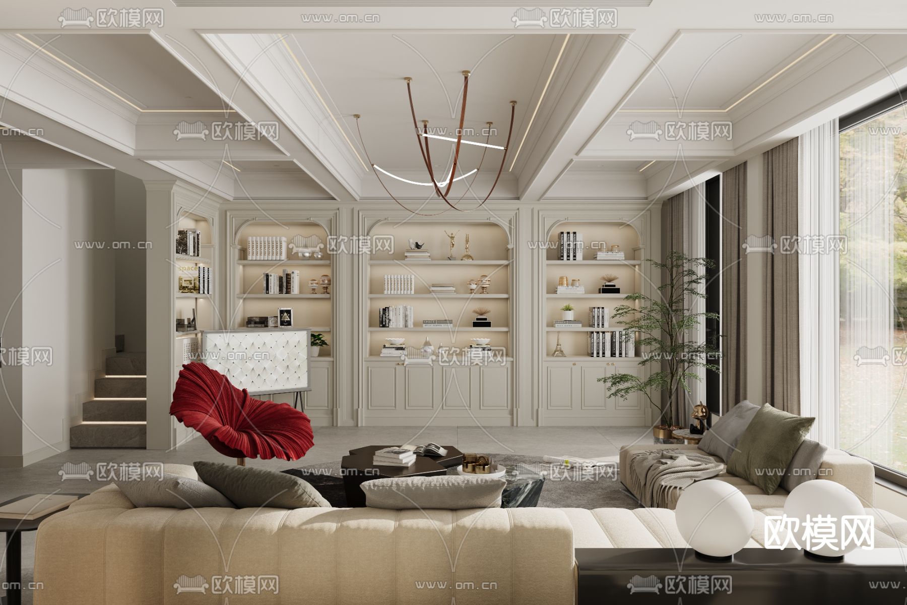 美式客餐厅3d模型下载（渲染图2）