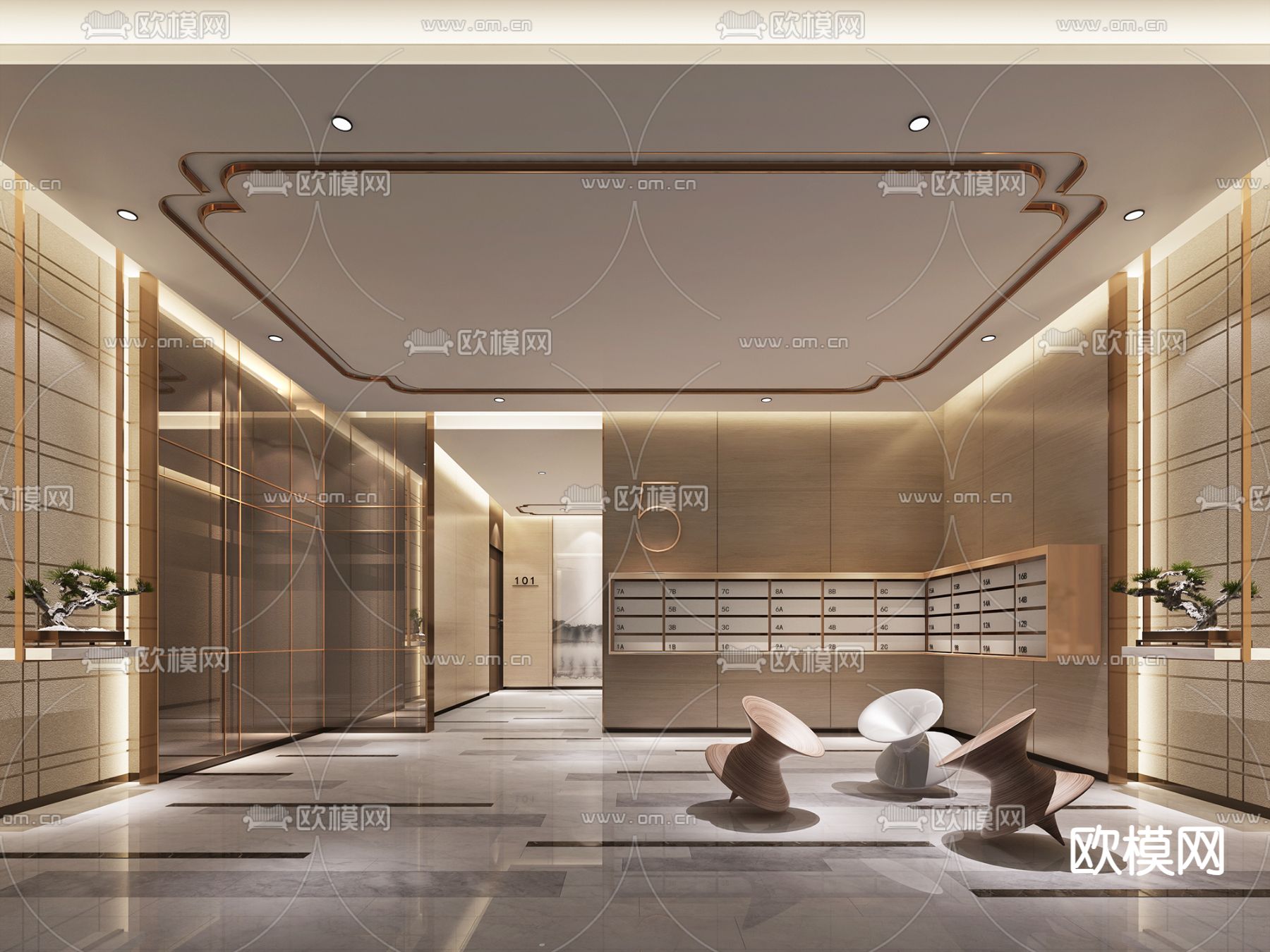 入户大堂 公共大堂3d模型下载