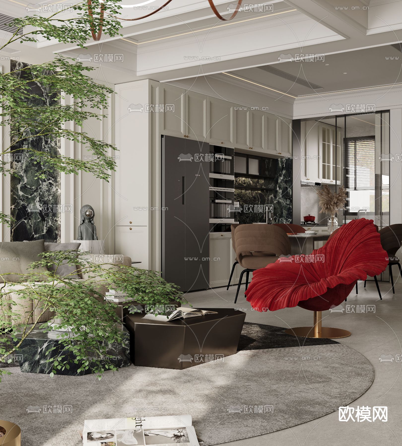 美式客餐厅3d模型下载（渲染图3）