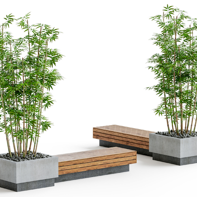  现代景观长凳 户外长凳 竹子su模型 