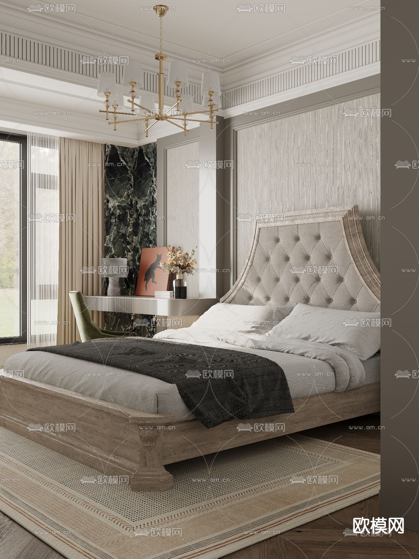 美式卧室 主卧 主人房3d模型下载（渲染图2）