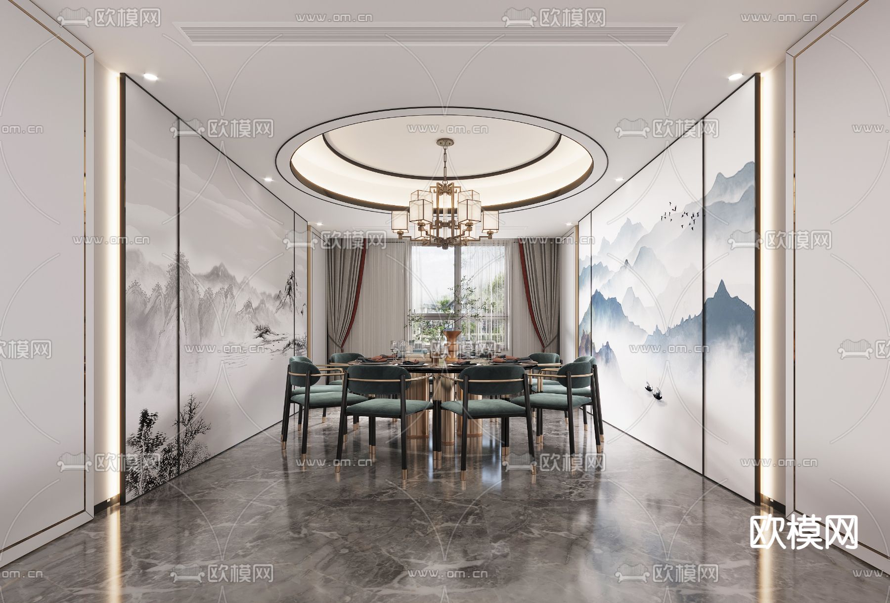 新中式餐饮包厢su模型下载（渲染图2）