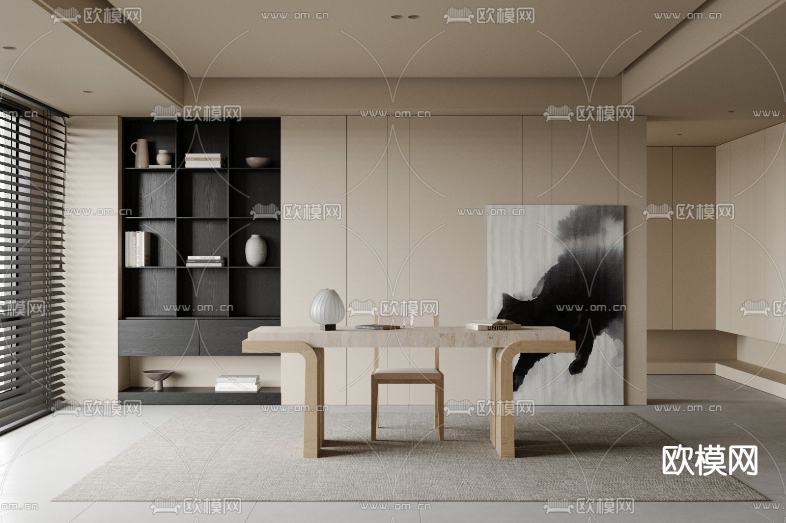 侘寂风书房 学习房3d模型下载