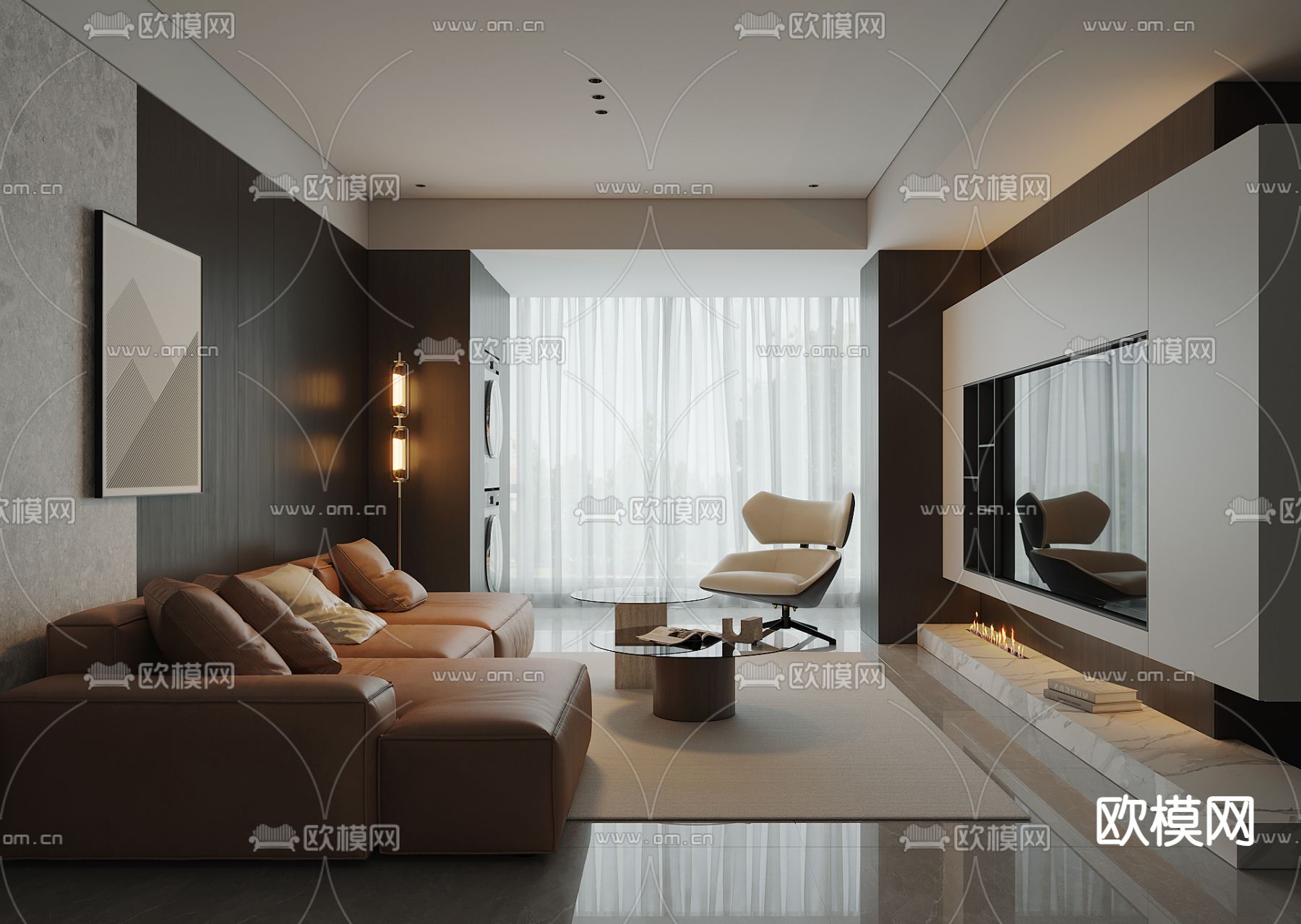 暗黑风客厅3d模型下载