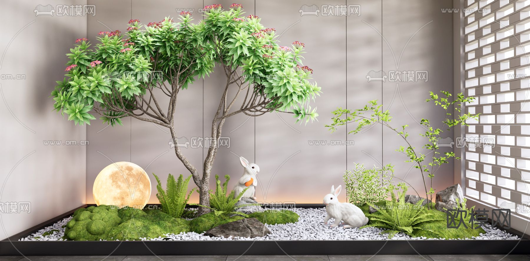 室内造景 植物堆3d模型下载（渲染图2）